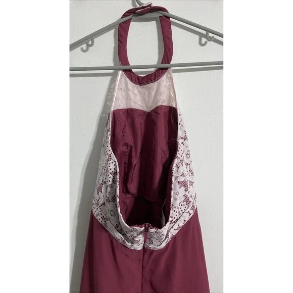 Azazie Junior Bridesmaid Dress J12 Girl's 12 Halter Floral Mulberry White Classy - Picture 6 of 9